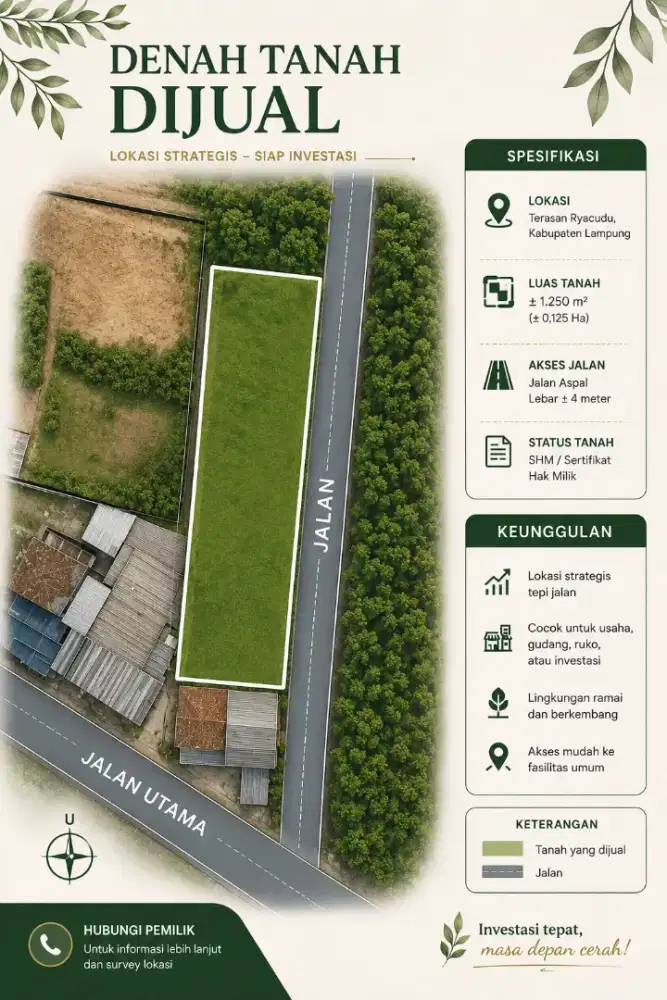 Tanah Premium dan ruko  Dekat SPBU Kotabaru ITERA