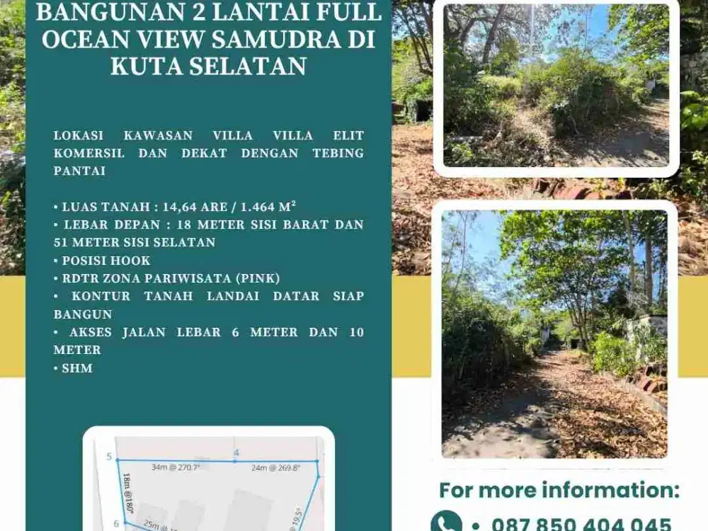 DIJUAL CEPAT TANAH BANGUNAN 2 LANTAI FULL OCEAN VIEW SAMUDRA DI KUTA SELATAN