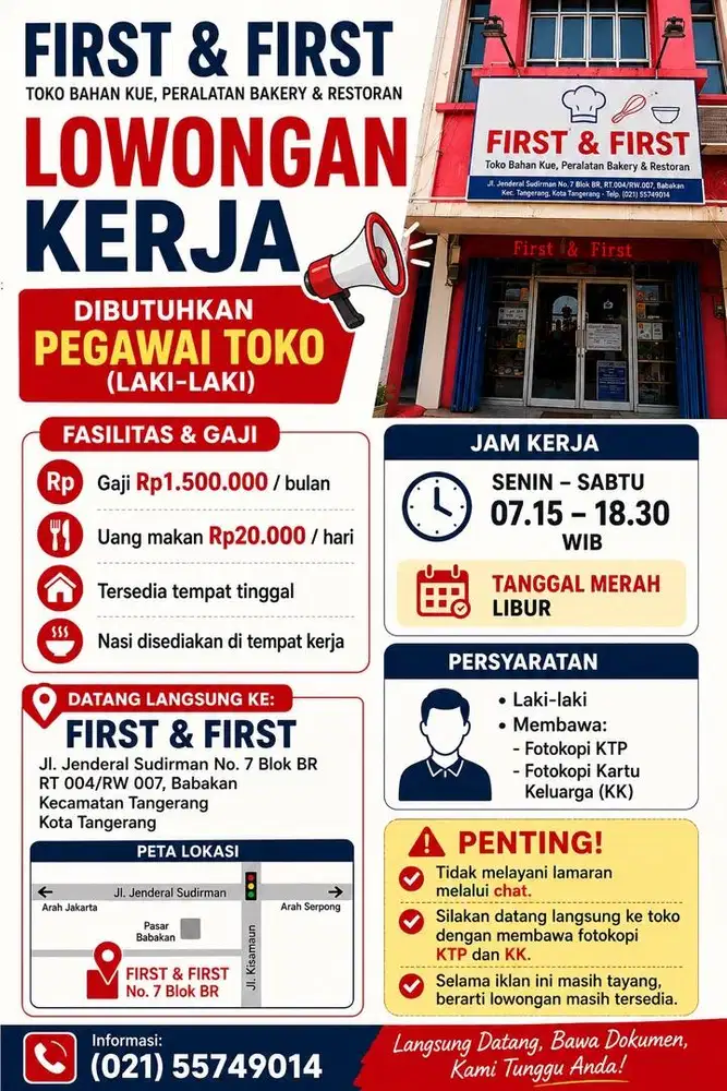 Dicari pegawai laki-laki toko dan produksi