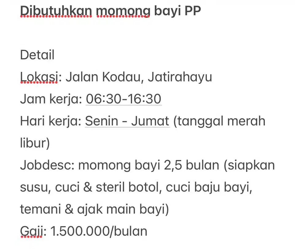 Dibutuhkan momong bayi PP