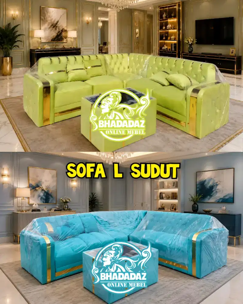 Sofa L Sudut Lis Gold Ruang Tamu