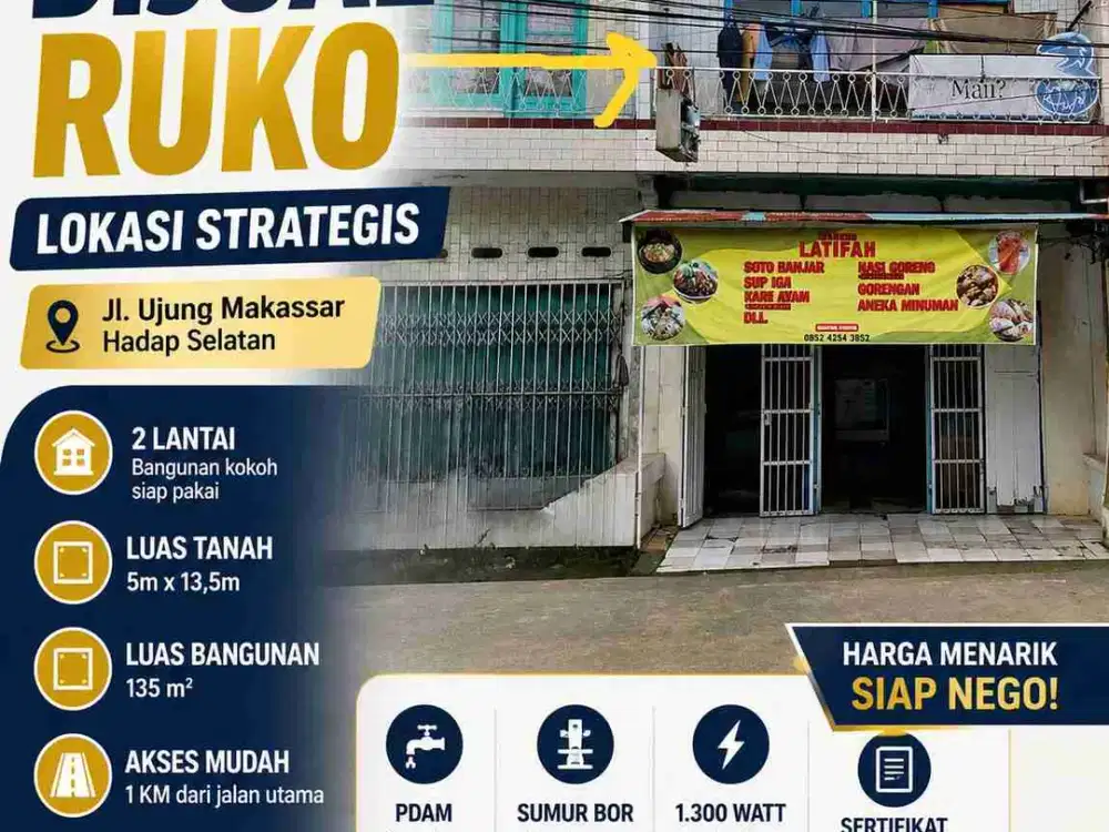 DIJUAL RUKO KOTA MAKASSAR JL UJUNG LOKASI STRATEGIS