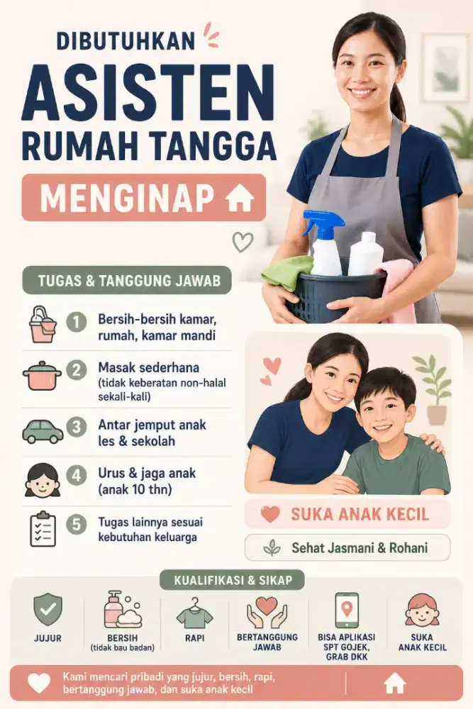 Loker lowongan ART jaga anak & bersih2