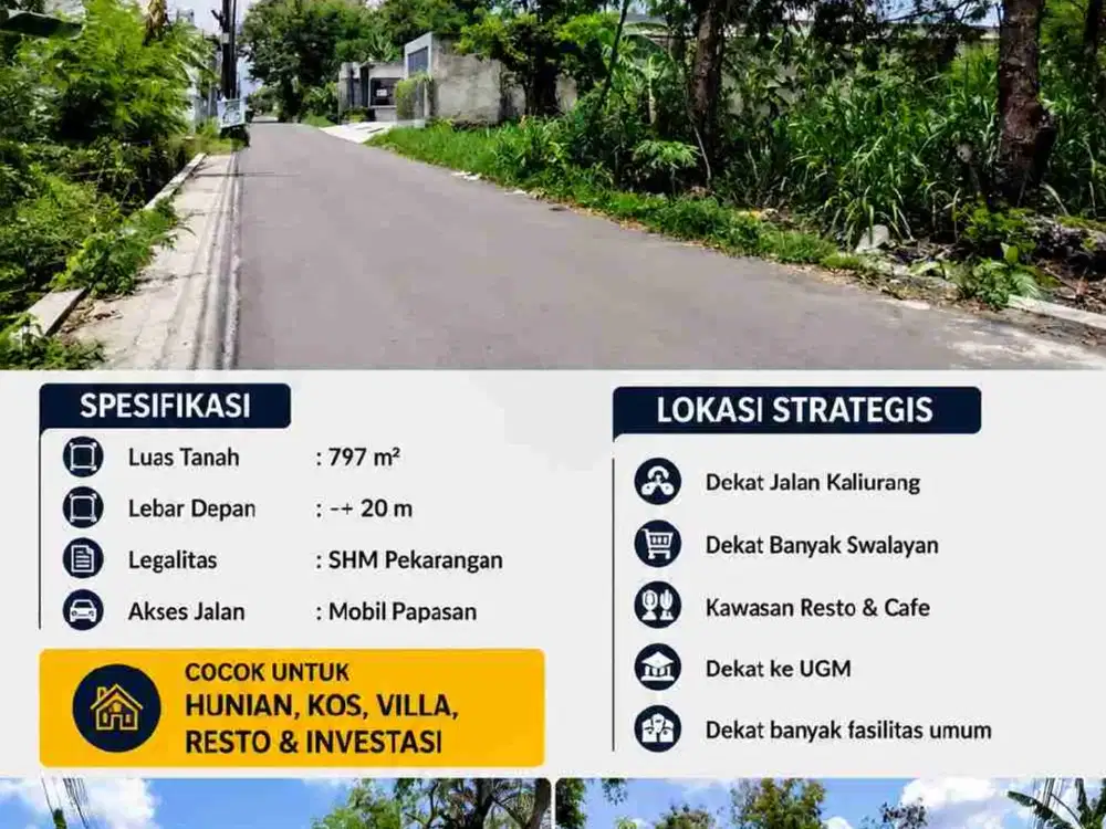 Dijual Tanah Strategis 797 m² Jalan Damai Dekat Kaliurang KM 8 & UGM – SHM Pekarangan