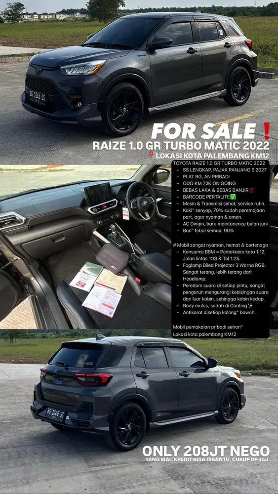 Dijual cepat mobil pemakaian pribadi, RAIZE 1.0 GR TURBO MATIC 2022
