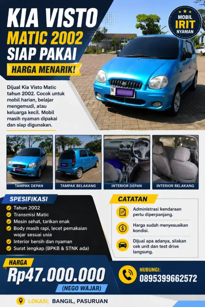 Kia Visto Matic 2002 Plat N -Mesin Sehat, Siap Pakai, Harga Bersahabat