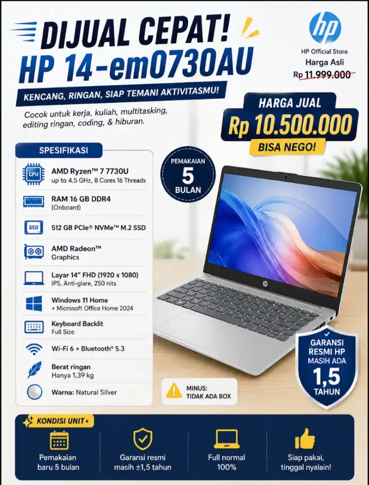 [JUAL CEPAT] HP Ryzen 7 RAM 16GB