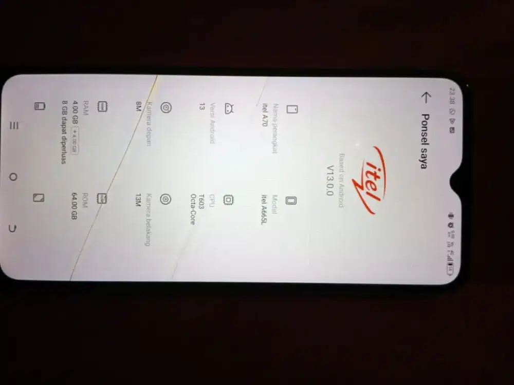 Di jual BU hp itel A70, ram 4/64, kelengkapan hp dan casan,lok Jakpus.