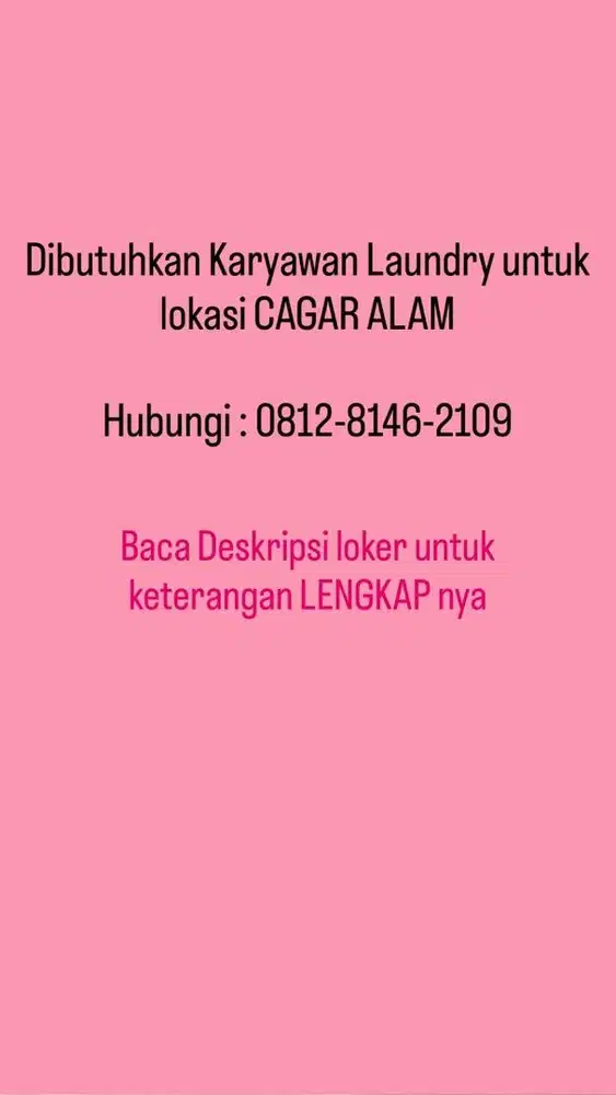 Dibutuhkan Karyawan Laundry WANITA