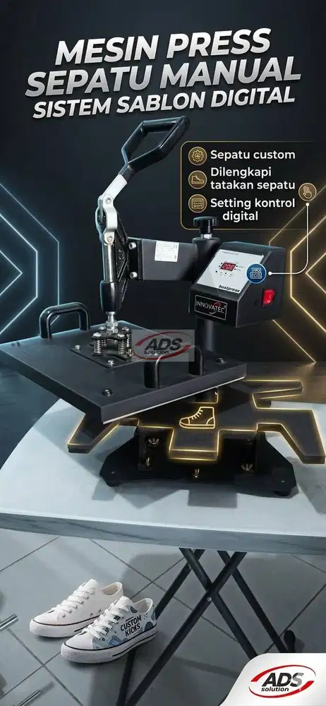 MESIN PRESS SEPATU CUSTOM SISTEM SABLON DIGITAL