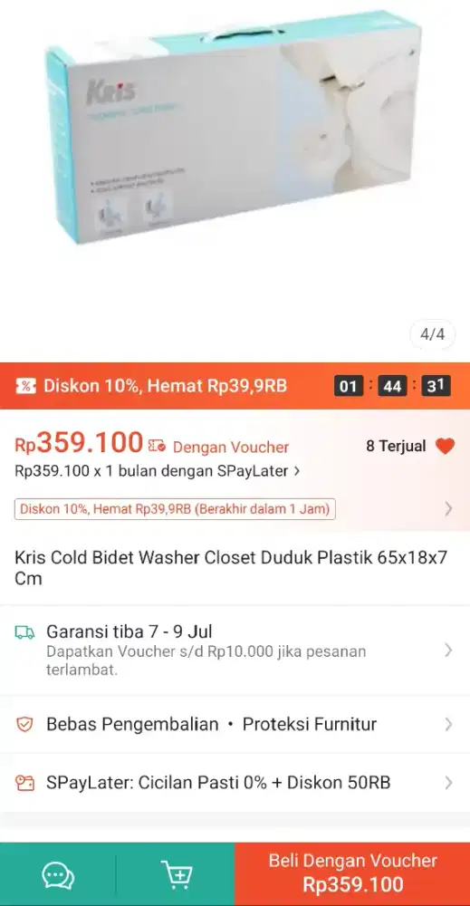 Kris Cold Bidet Washer Closet Duduk Plastik 65x18x7 Cm