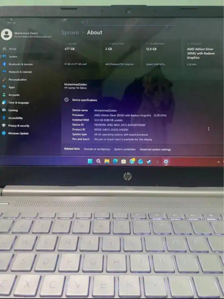 Laptop Hp 14S Ram 12 processor AMD Athlon silver 3050U