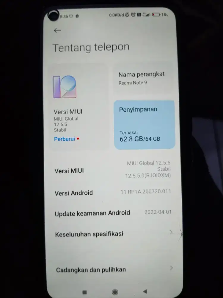 Xiaomi note 9 ram 4GB
