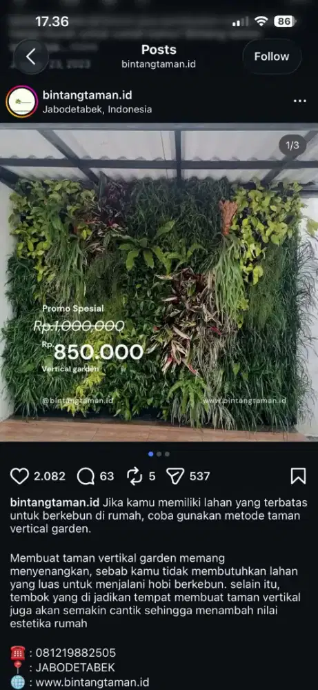 Vertical garden dan artificial
