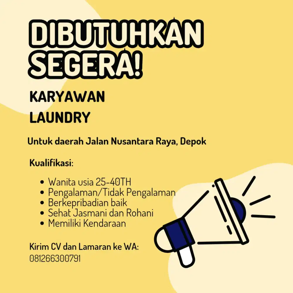 Dibutuhkan Karyawan Laundry