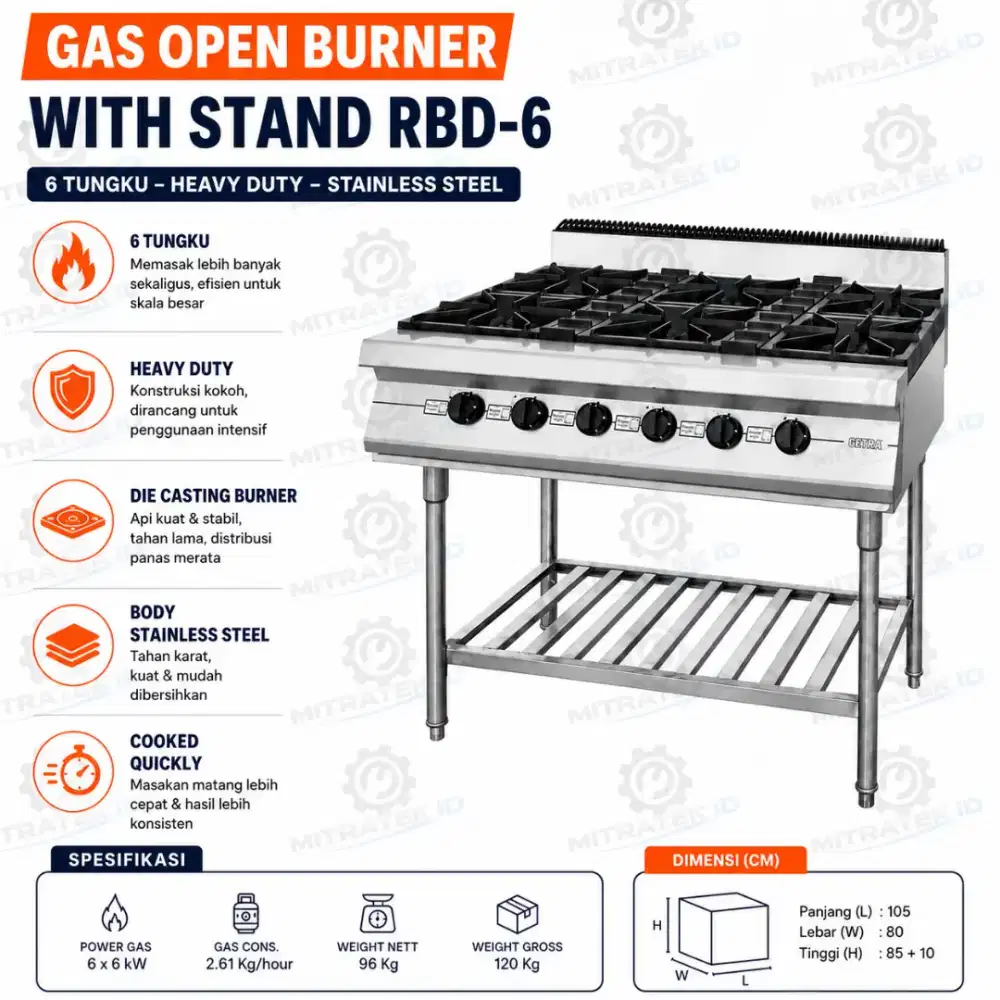 GETRA RBD-6 Kompor Gas Heavy Duty 6 Tungku Stainless Steel