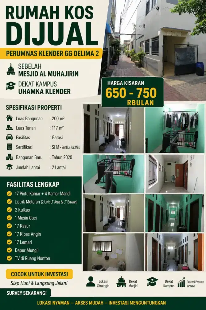 RUMAH KOS DIJUAL MURAH DEKAT KAMPUS UHAMKA KLENDER