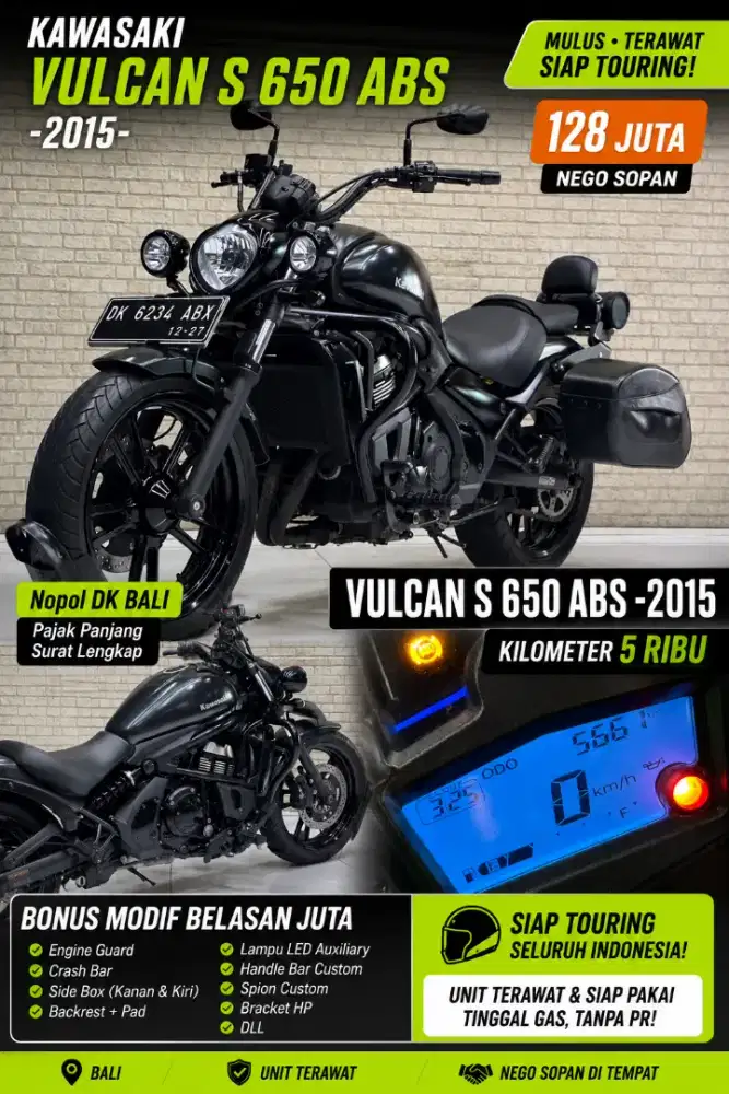 ODO 5RB REAL UNIT SIMPANAN‼️ KAWASAKI VULCAN 650 ABS TH 2015 NOPOL DK