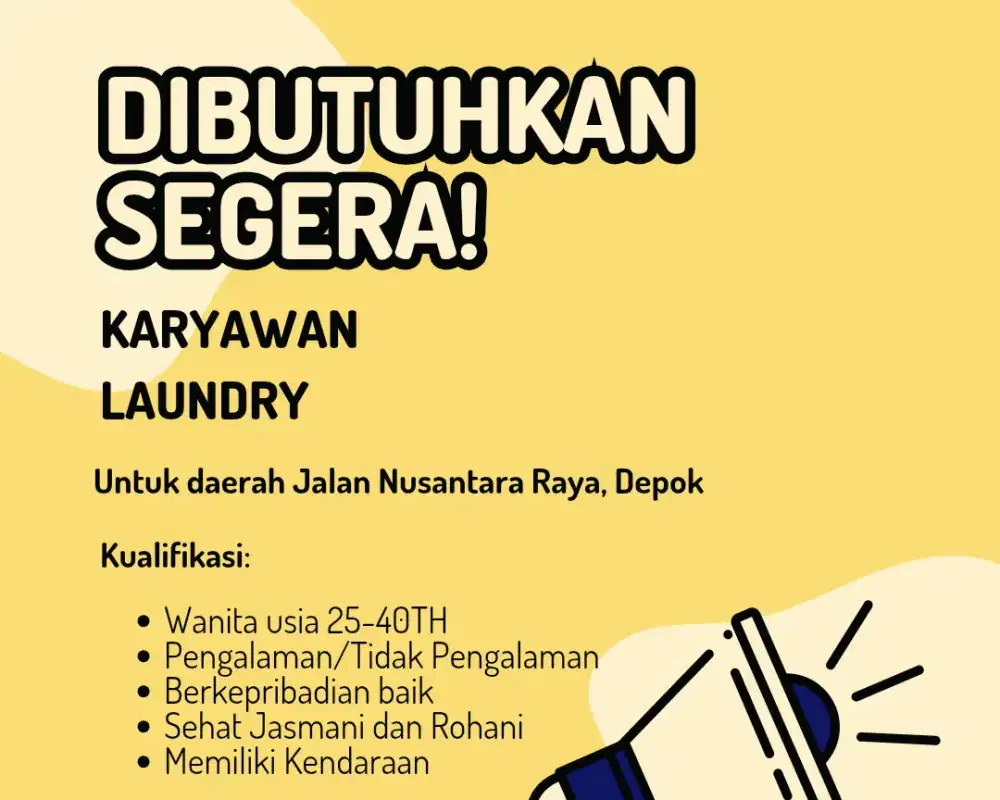 Dibutuhkan Karyawan Laundry