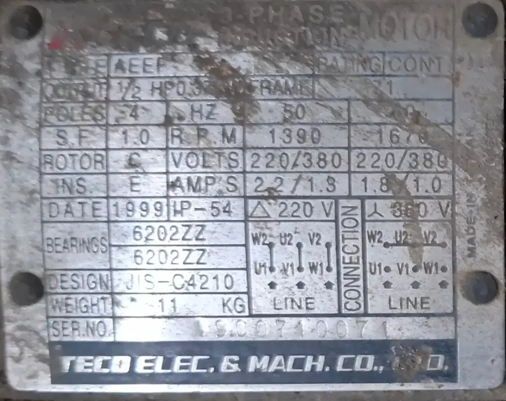 Dinamo TECO 5Hp 2Hp dan ½Hp
