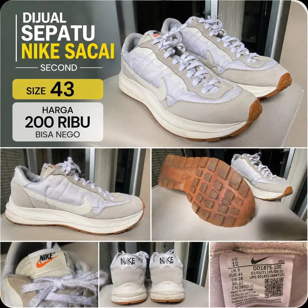 DIJUAL SEPATU NIKE SACAI WHITE DAN BLACK SECOND