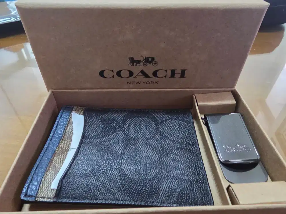 Coach Men's Wallet & Money Clip Gift Set Original - Baru Lengkap