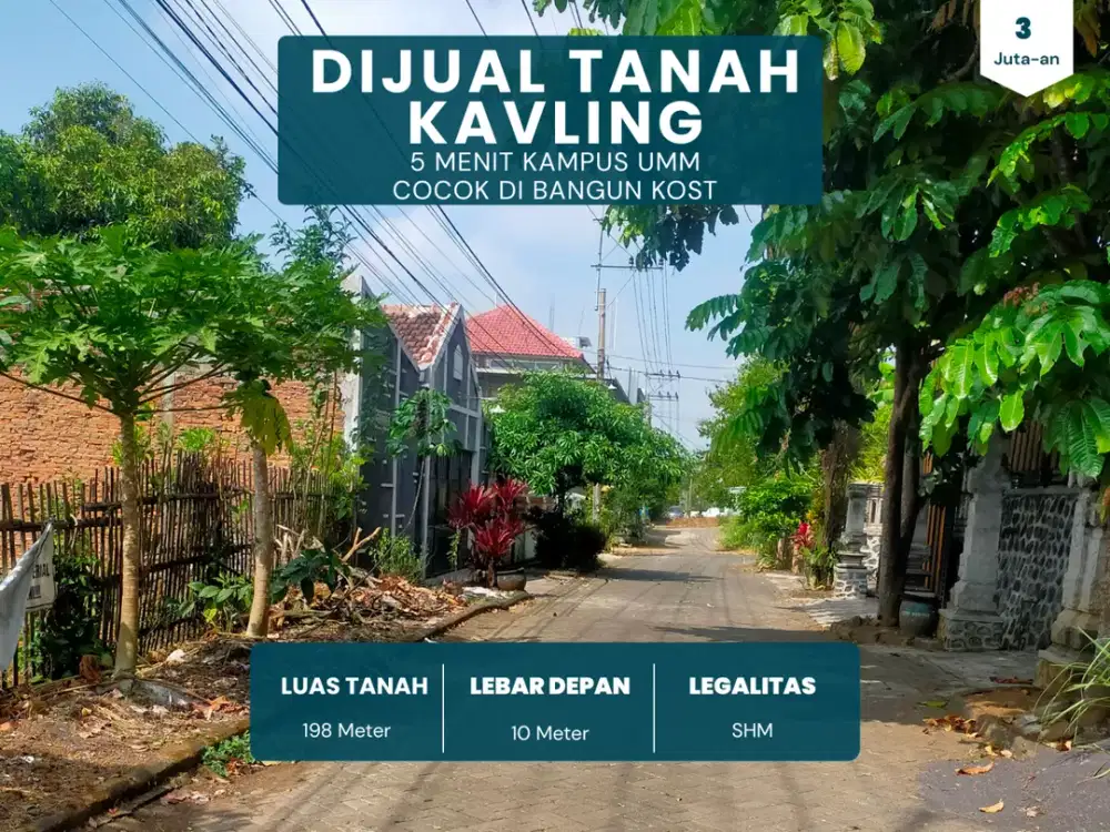 SHM Tanah Malang Cocok Dibangun Rukost Lebar Jalan 6 Meter