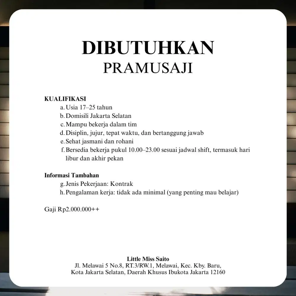 LOKER RESTORAN BLOK M