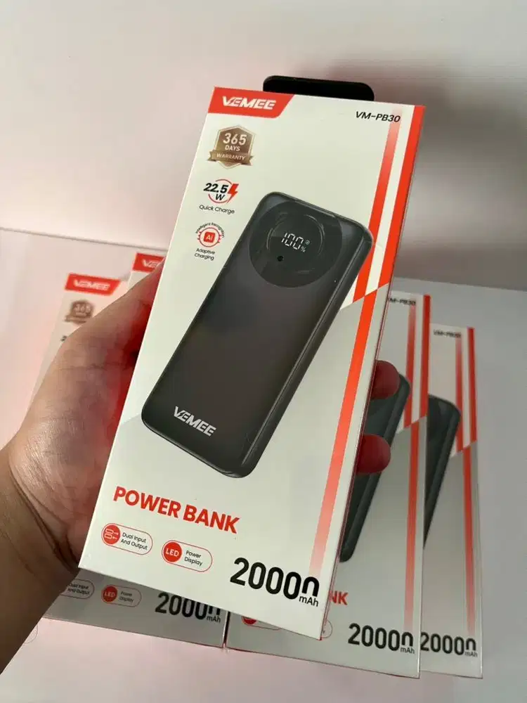 Power Bank VEMEE VM-PB30 20.000mAh Quck Charge 22.5W Warna Hitam