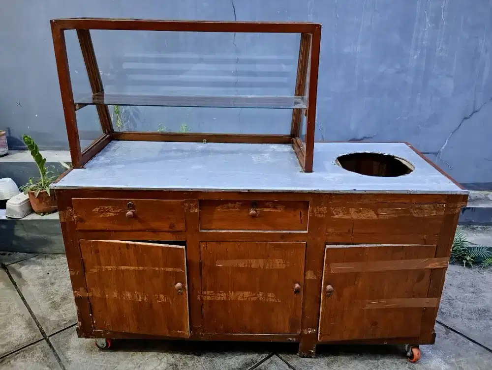 Gerobak Booth Etalase kayu utk jual bakso / soto / sop / mie ayam