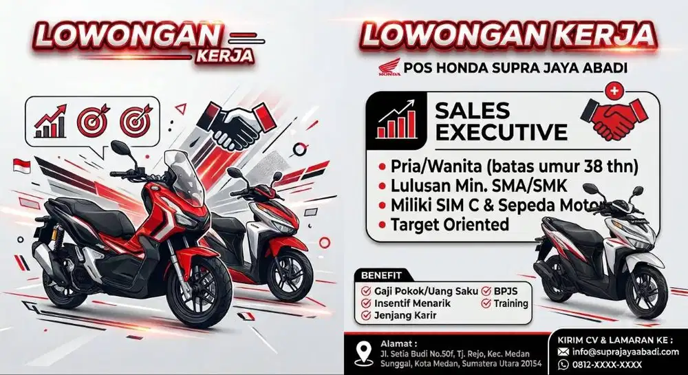 Lowongan Kerja Sales Motor Honda PT Supra Jaya Abadi - Banyak Bonus!