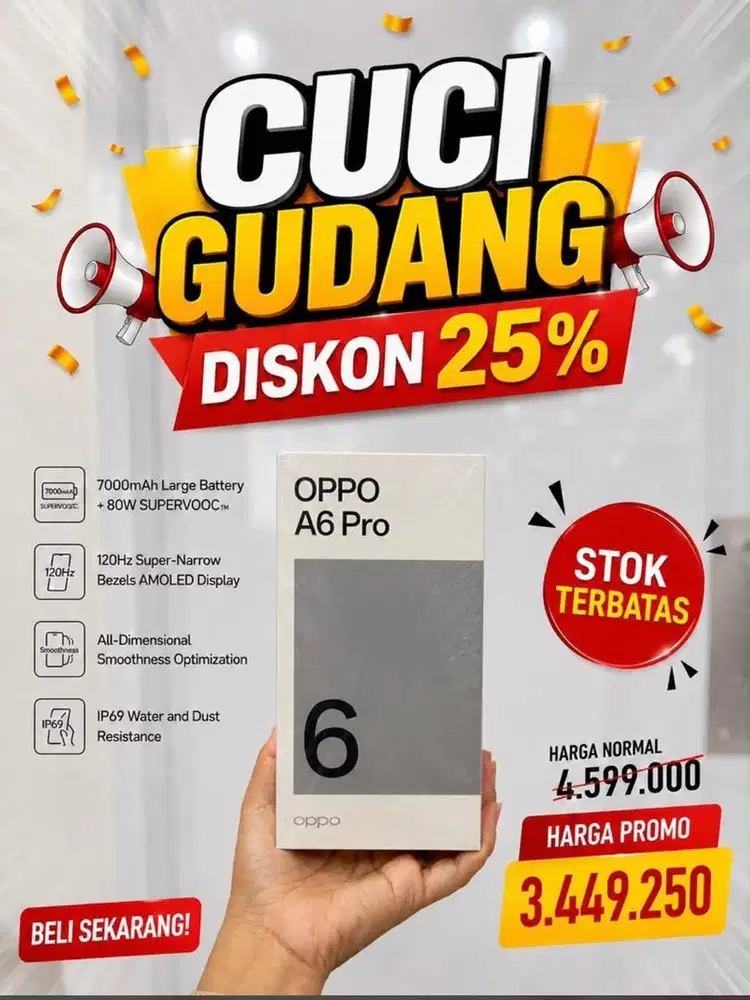 cuci gudang diskon 25% oppo A6 pro gratis case dan tg
