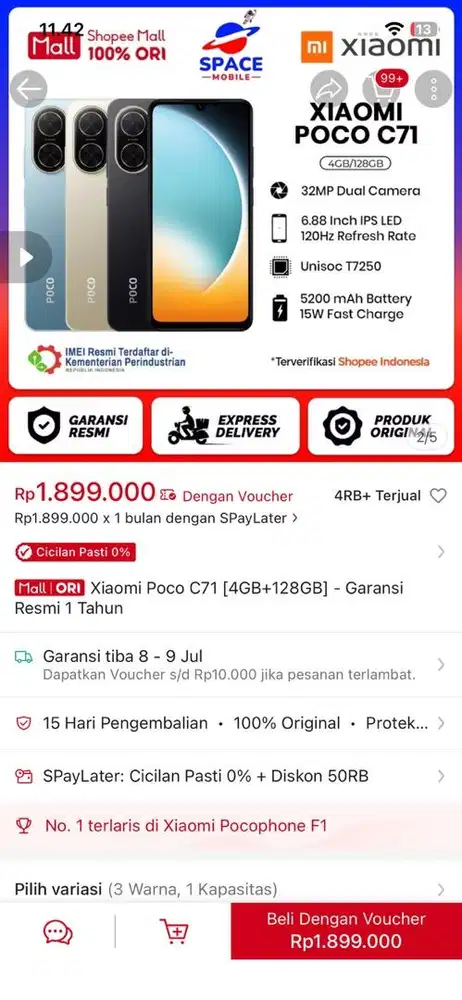 Poco C71 4/128 New Segel Resmi ( Murah Bawah Bandrol Pasar )