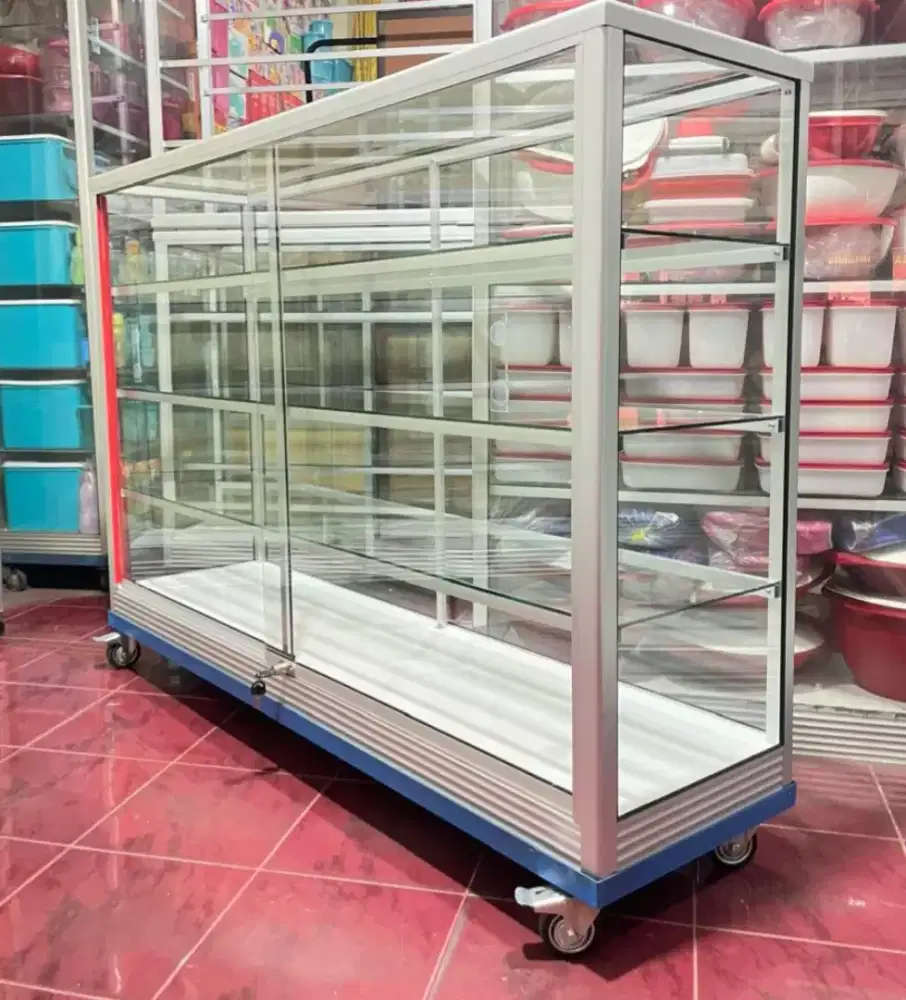 Etalase Ukuran 1,5Mx1M PAKE RODA BESAR & SIKU BESI Untuk Usaha