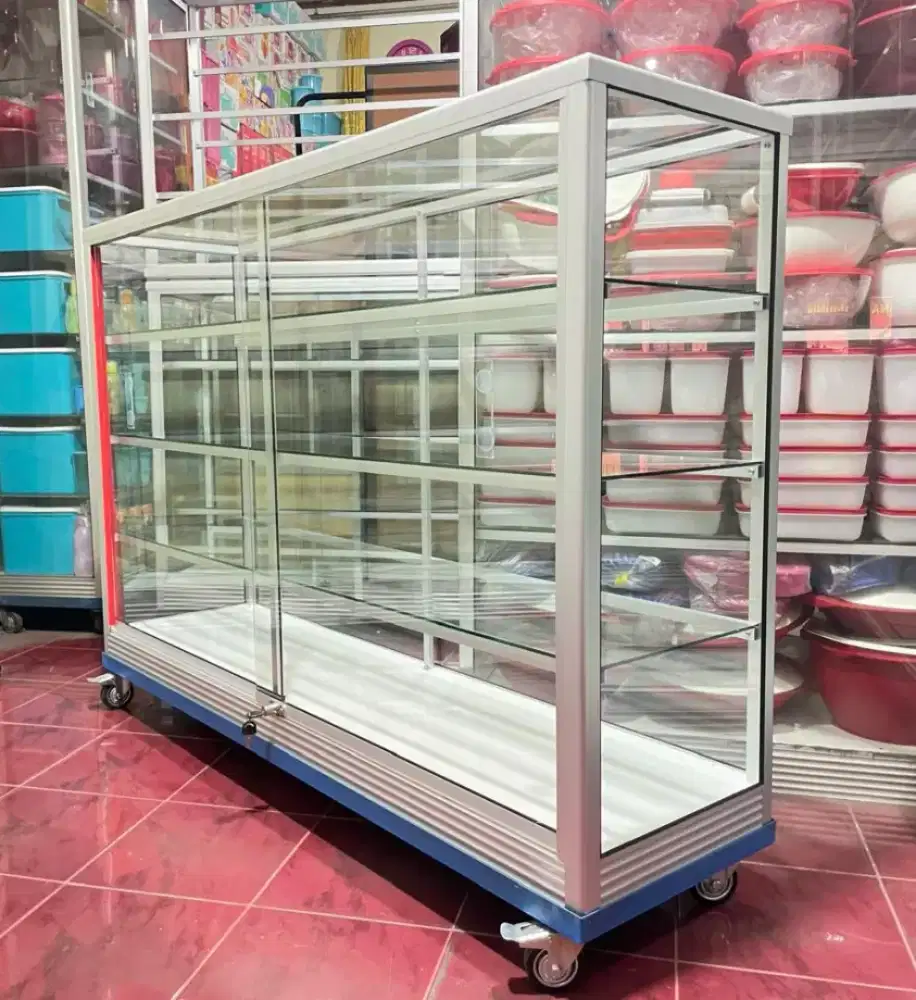 Etalase 1,5Mx1M PAKE RODA & SIKU