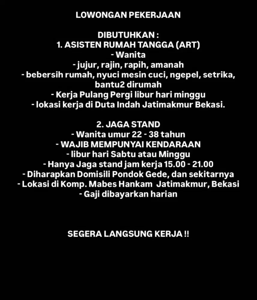 DIBUTUHKAN ART DAN KARYAWAN JAGA STAND