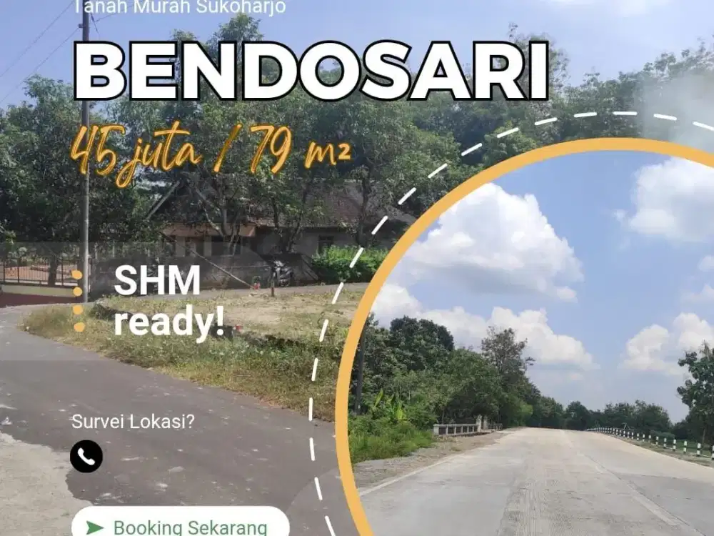 JUAL TANAH PEKARANGAN MURAH SHM READY DI BENDOSARI SUKOHARJO DEKAT JLT