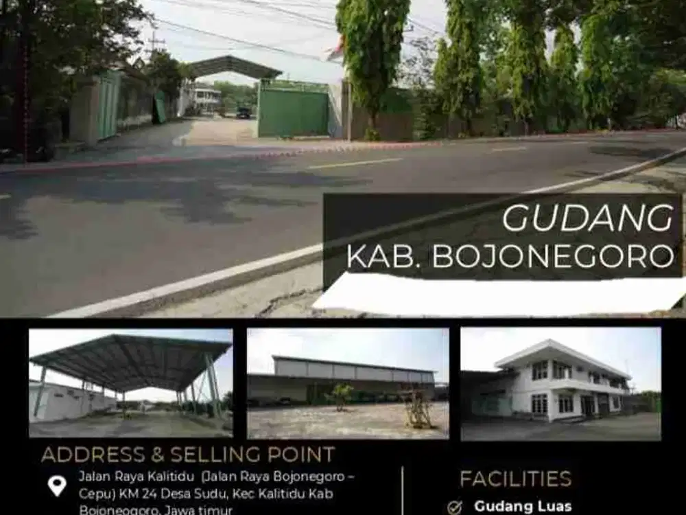 Dijual gudang lokasi strategis 0 km jln Raya Bojonegoro - Cepu, Kab Bojonegoro