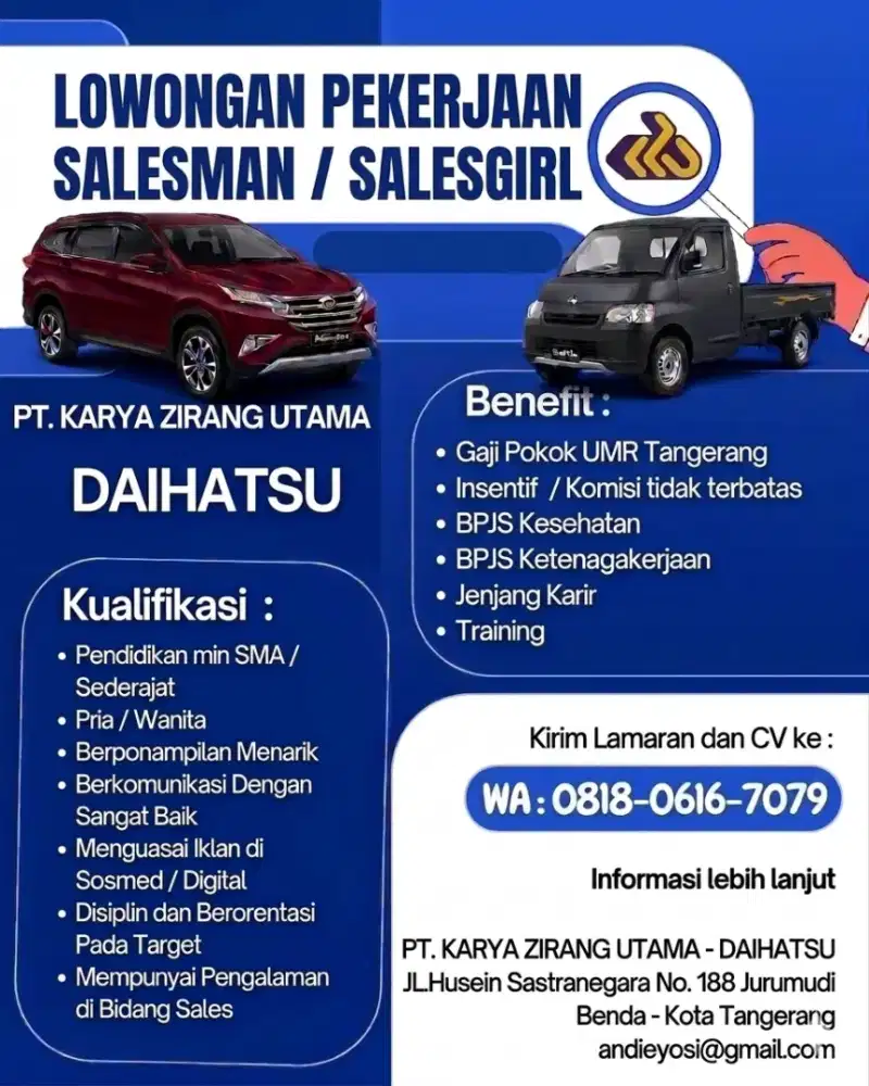 LOWONGAN KERJA SALESMAN/SALES GIRL
