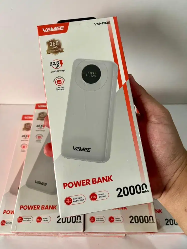 Powerbank VEMEE VM-PB30 20.000mAh Quck Charge 22.5W Warna Putih