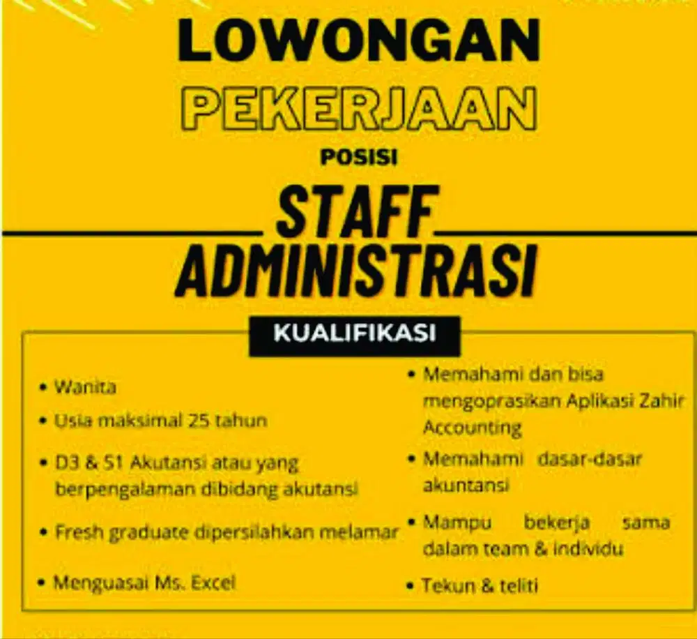 LOWONGAN STAFF ADMIN KEMBANGAN JAK-BAR
