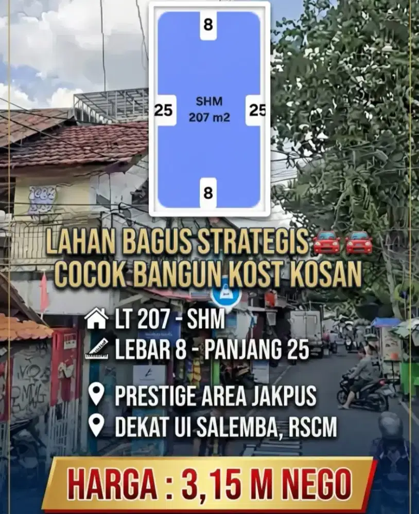 LAHAN BAGUS COCOK KOST KOSAN AREA JOHAR BARU DEKAT RSCM & UI SALEMBA