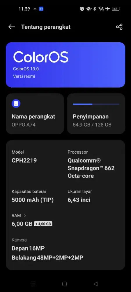 HP ANDORID OPPO A74 MULUS