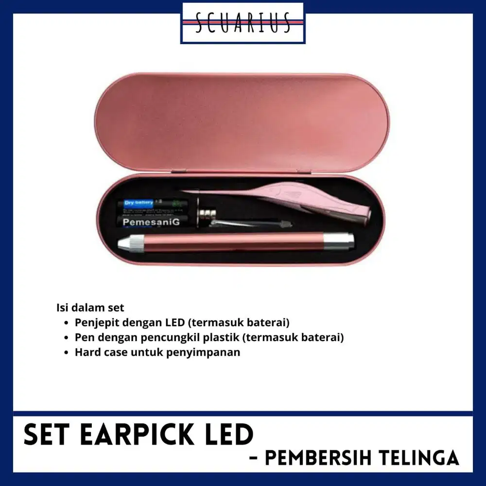 SET EARPICK LED STAINLESS STEEL | PEMBERSIH TELINGA DENGAN LAMPU LED
