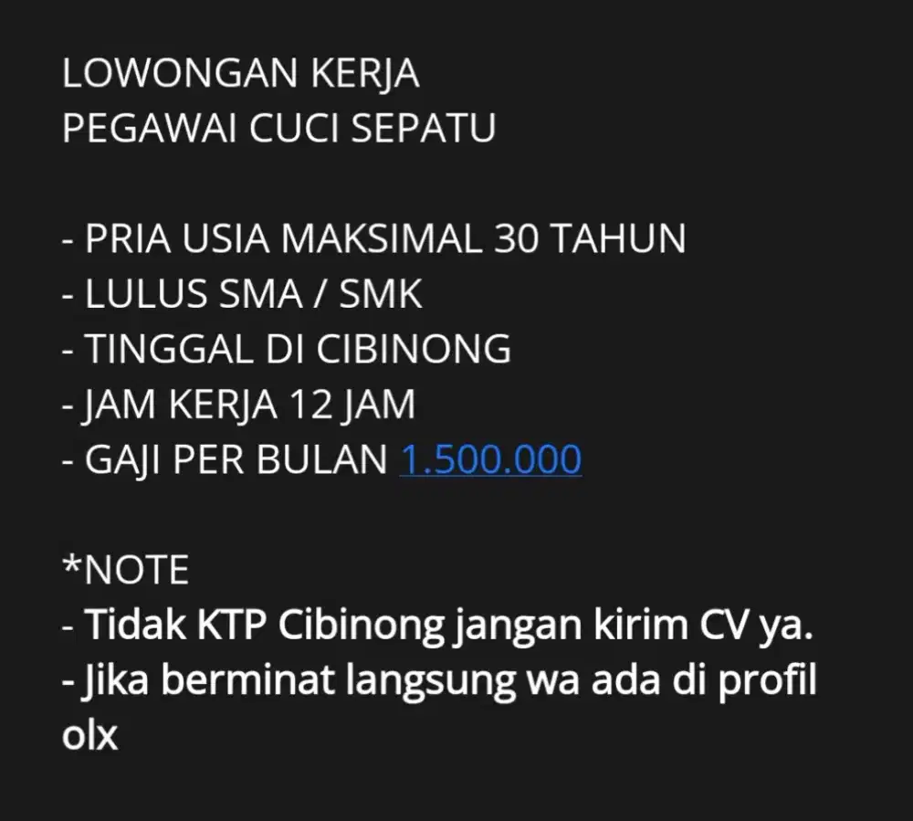 Lowongan kerja Toko Cuci Sepatu