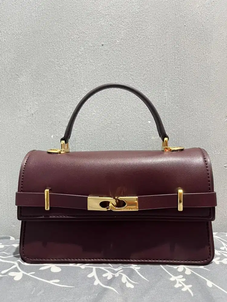 CHARLES & KEITH Tas Top Handle Belted Arlet - Wineberry Red