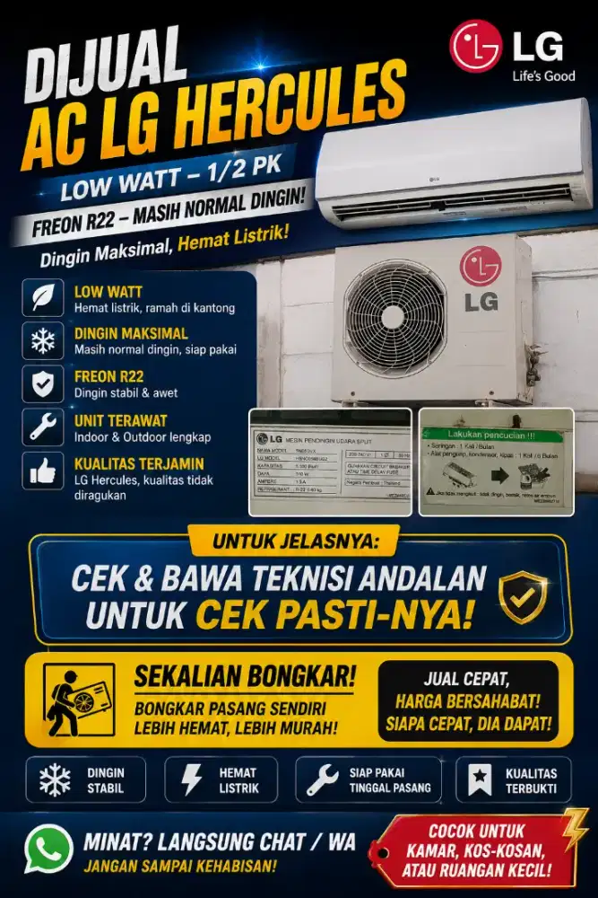 Di jual AC murah meriah LG hercules 1/2pk r22 masih dingin dannnorma