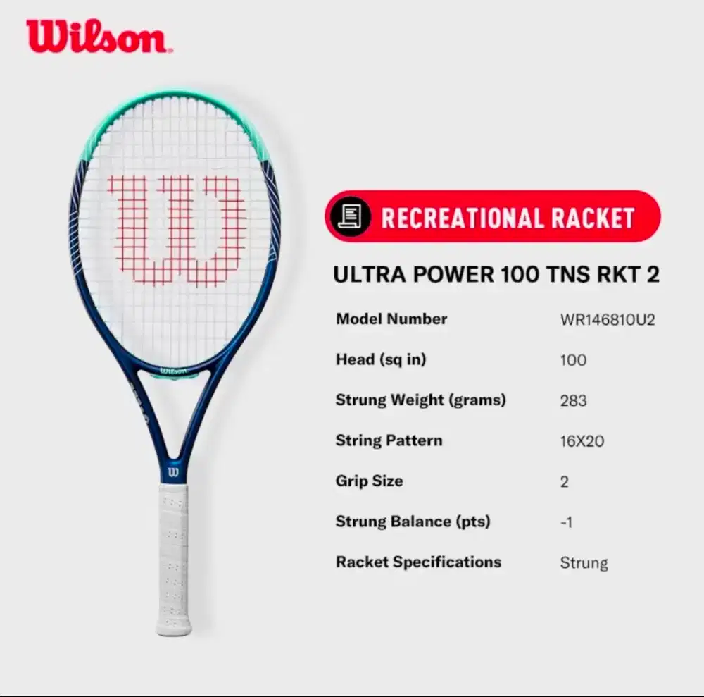 Raket Tennis Wilson Ultra Power 100 TNS RKT 2