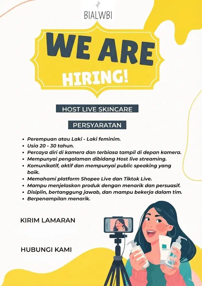 DIBUTUHKAN SEGERA HOST LIVE SKINCARE