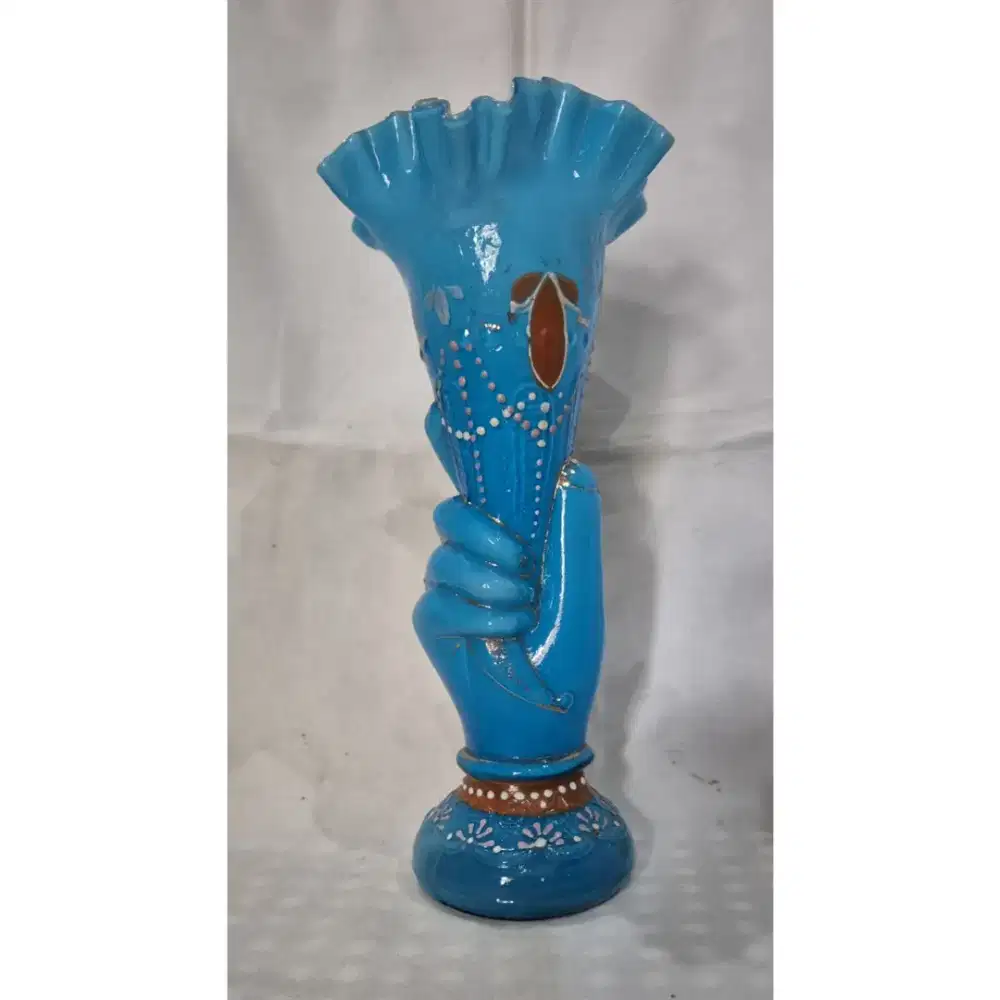 vas kristal tangan biru jepang antik